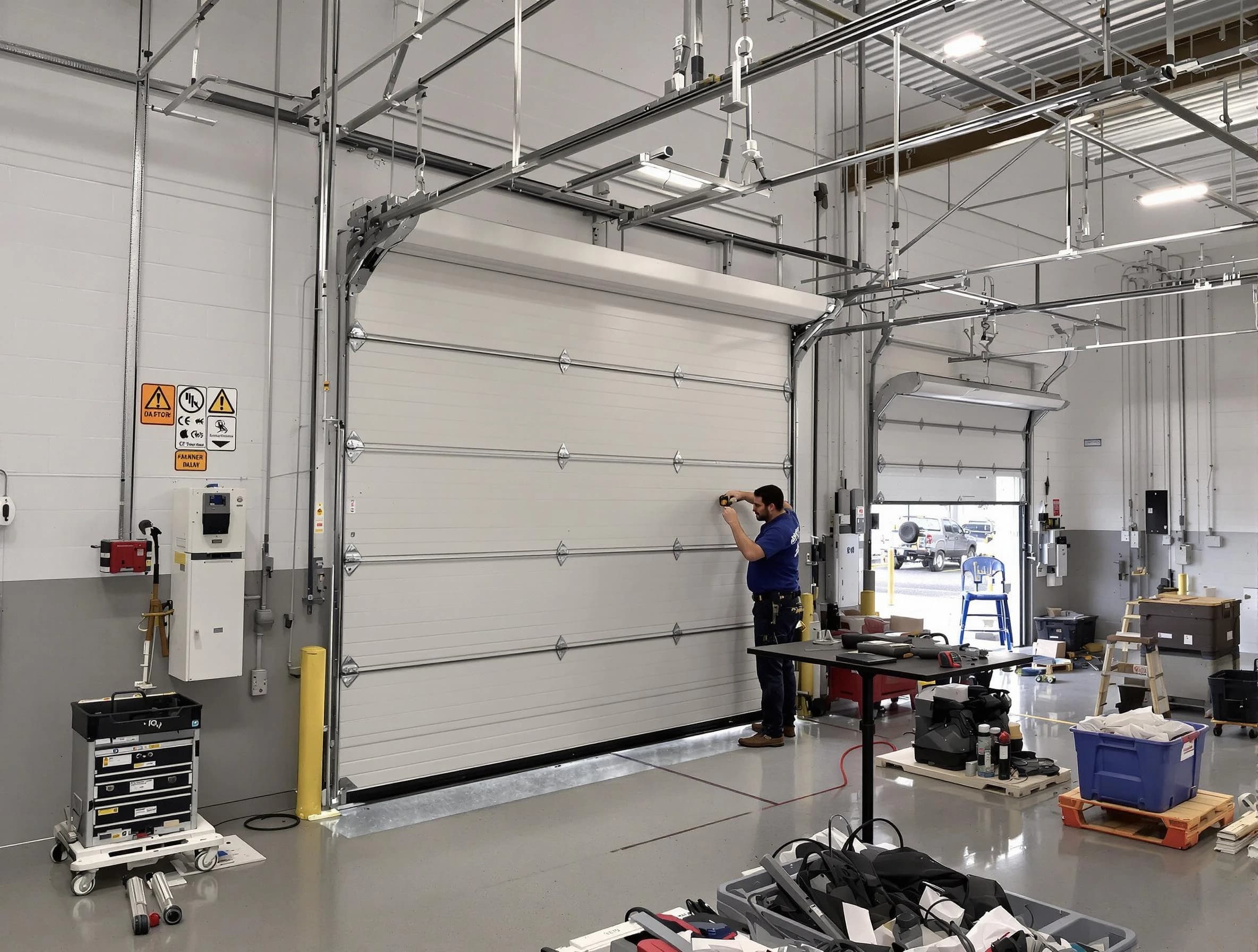 Commercial garage door repair being performed by Newark Garage Door Repair expert in Newark