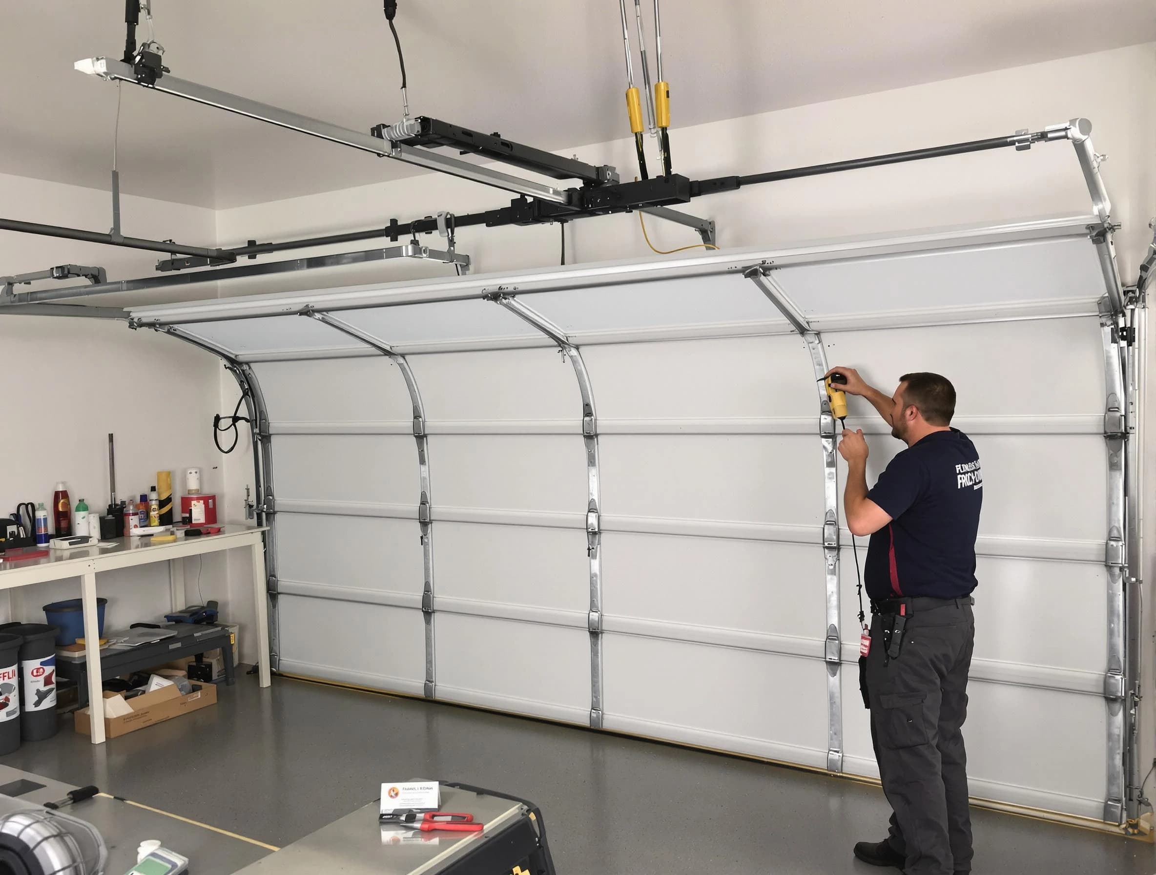 Newark Garage Door Repair certified technician performing overhead door system repair in Newark