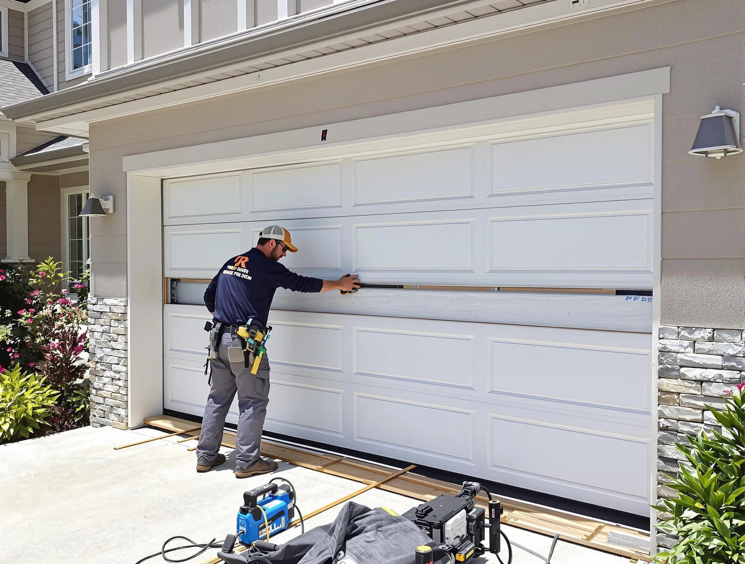 Newark Garage Door Repair team performing complete garage door replacement at Newark residence