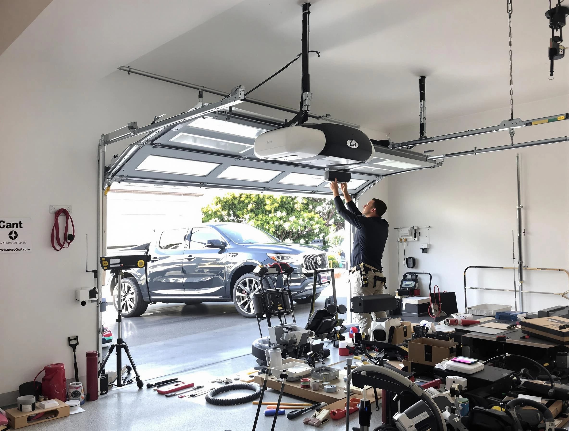 Newark Garage Door Repair specialist installing smart garage door opener system in Newark home