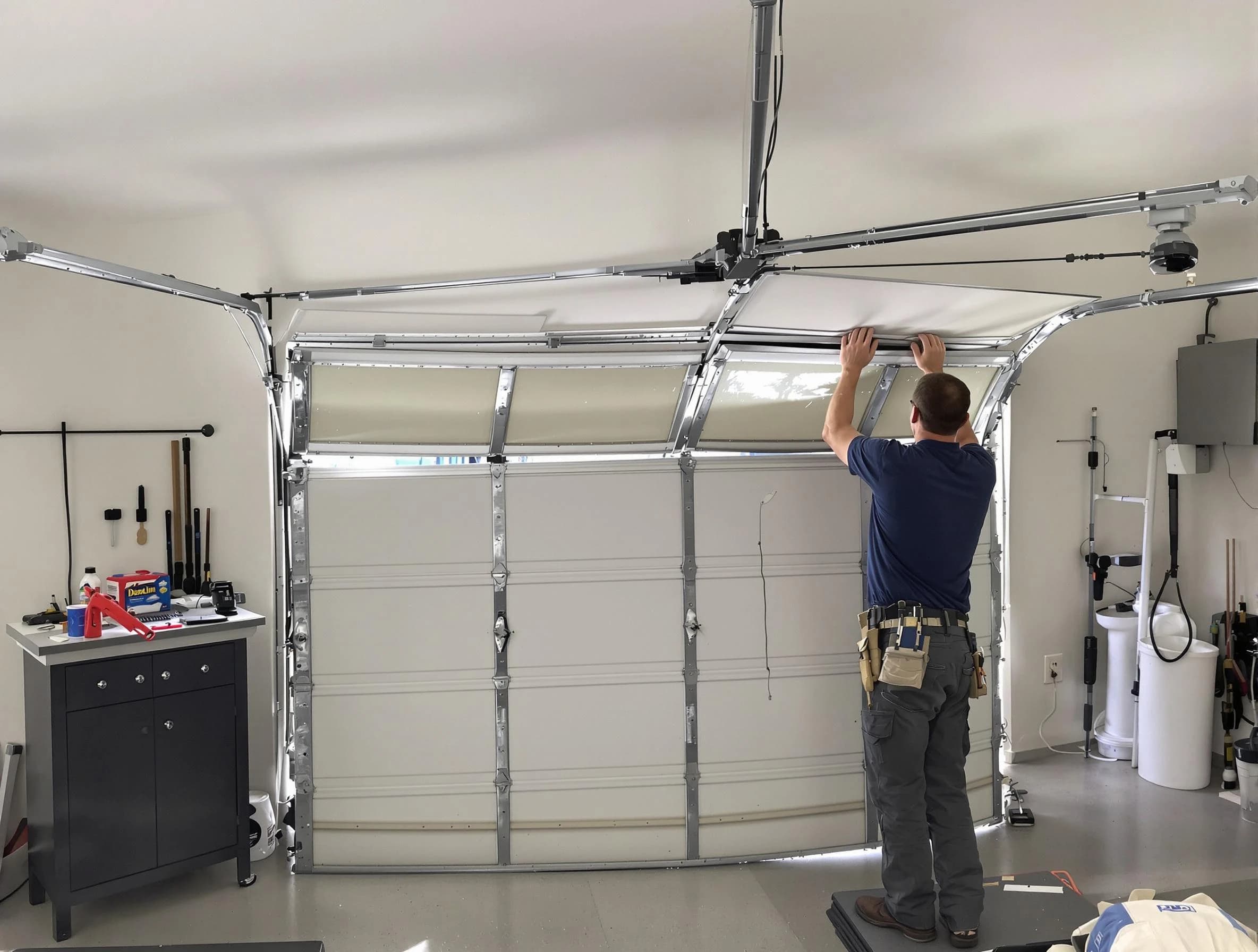 Newark Garage Door Repair specialist performing precise section replacement on Newark garage door