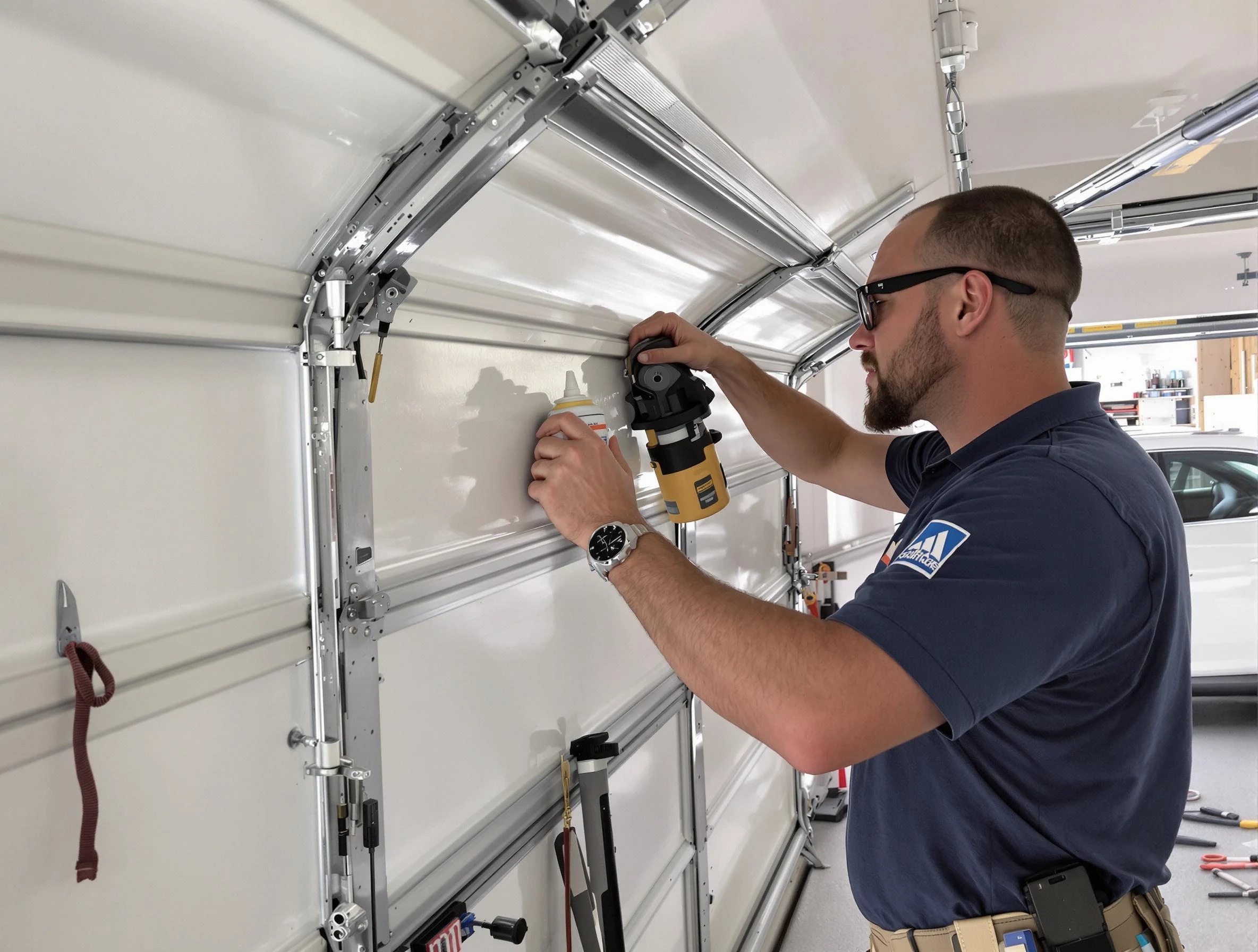 Newark Garage Door Repair technician performing comprehensive noise reduction service in Newark