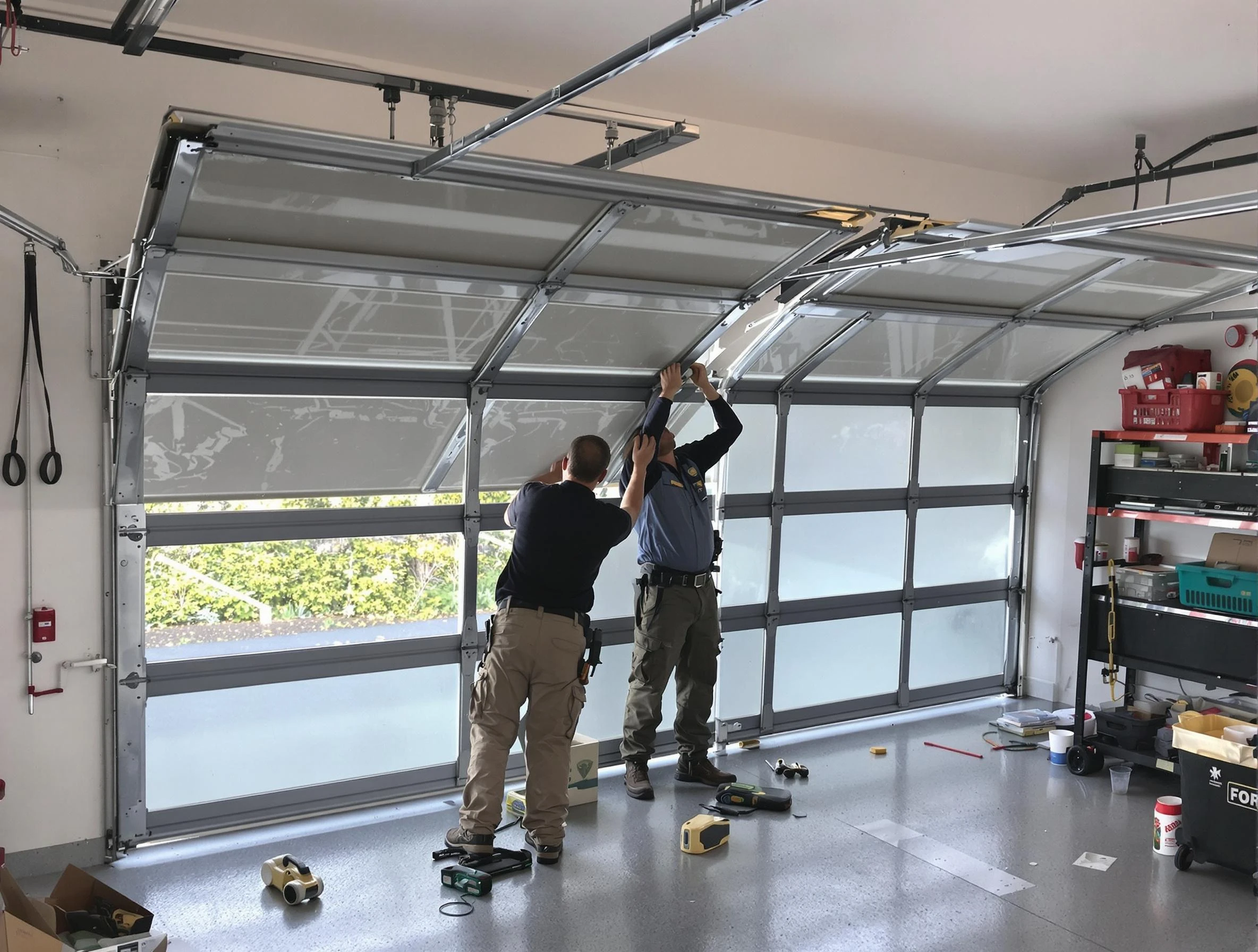 Newark Garage Door Repair expert performing precise panel replacement on Newark garage door